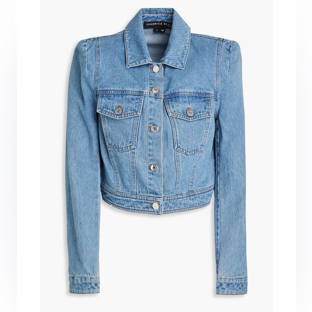Veronica Beard Hartford Strong Shoulder Cropped Denim Jacket Small NEW NWOT